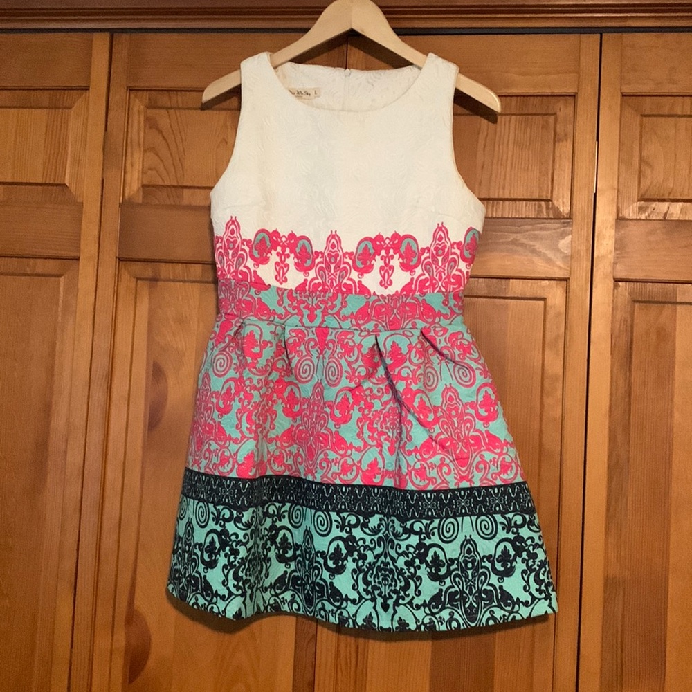 Mini white, pink, blue, aqua dress